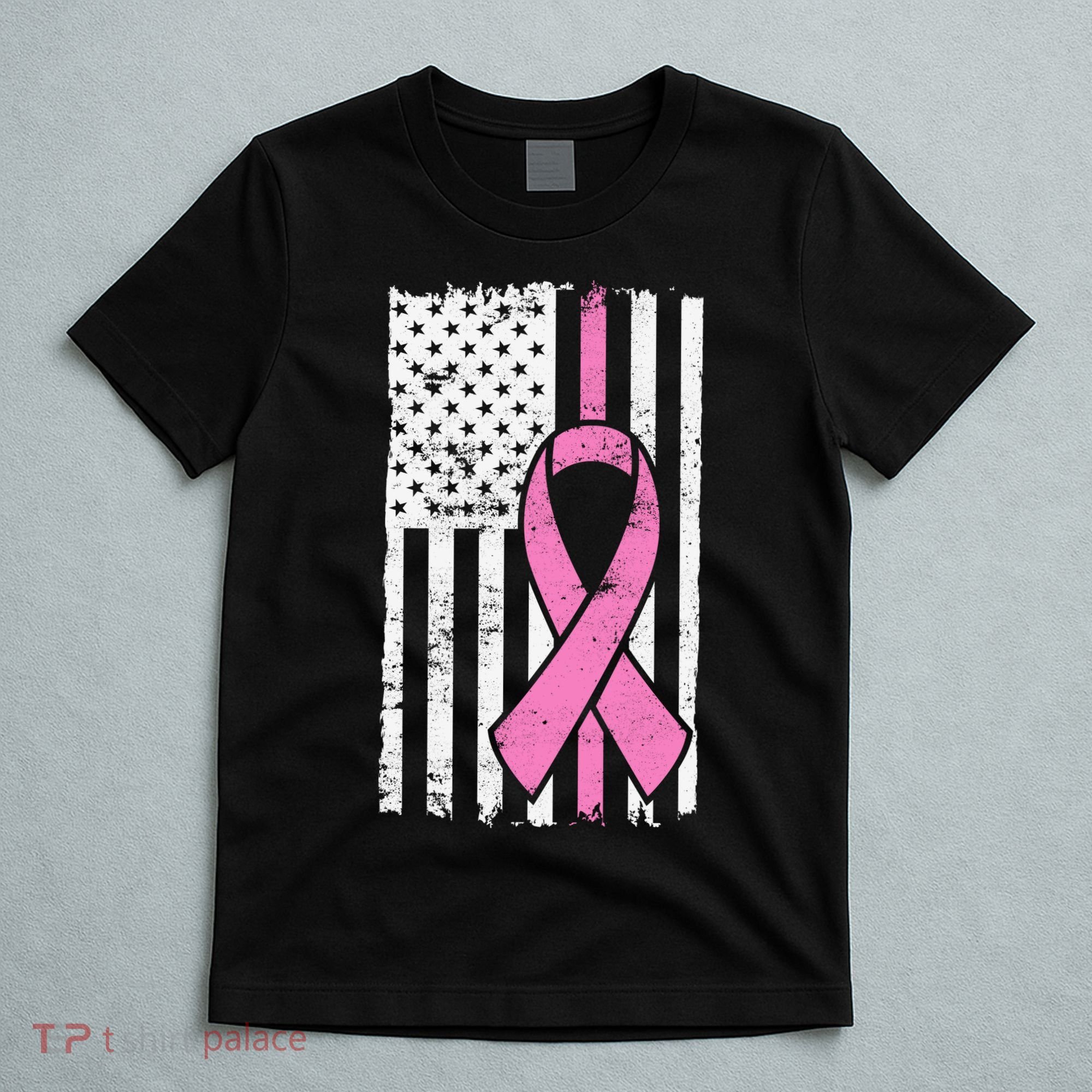 Distressed Breast Cancer Ribbon Flag T-Shirt