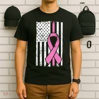 Distressed Breast Cancer Ribbon Flag T-Shirt thumb 6