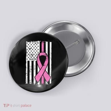 Distressed Breast Cancer Ribbon Flag Button