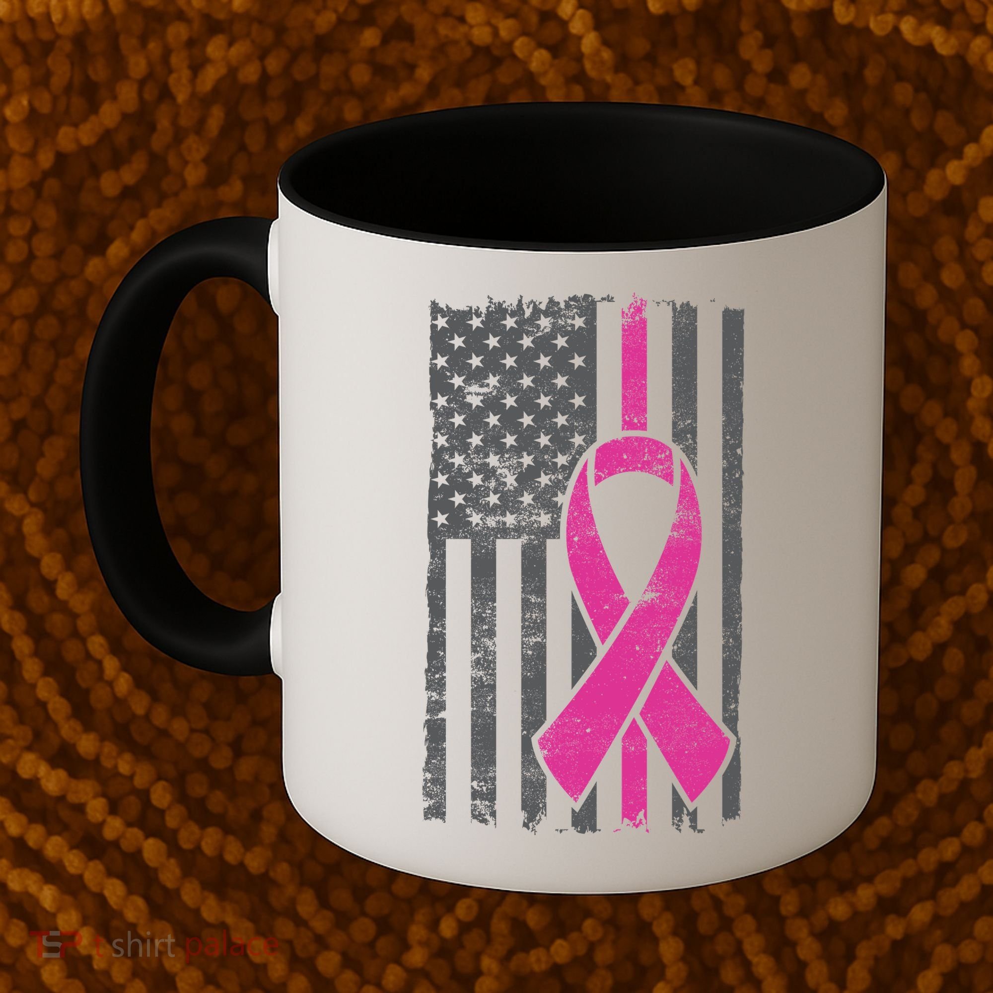Distressed Breast Cancer Ribbon Flag Coffee Mug