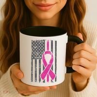 Distressed Breast Cancer Ribbon Flag Coffee Mug thumb 3