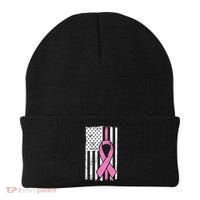 Distressed Breast Cancer Ribbon Flag Beanie thumb 0