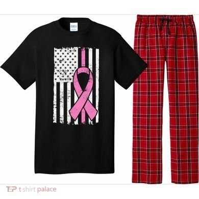 Distressed Breast Cancer Ribbon Flag Pajama Set