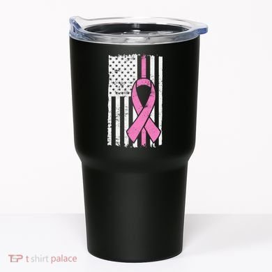 Distressed Breast Cancer Ribbon Flag Tumbler