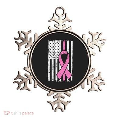 Distressed Breast Cancer Ribbon Flag Ornament