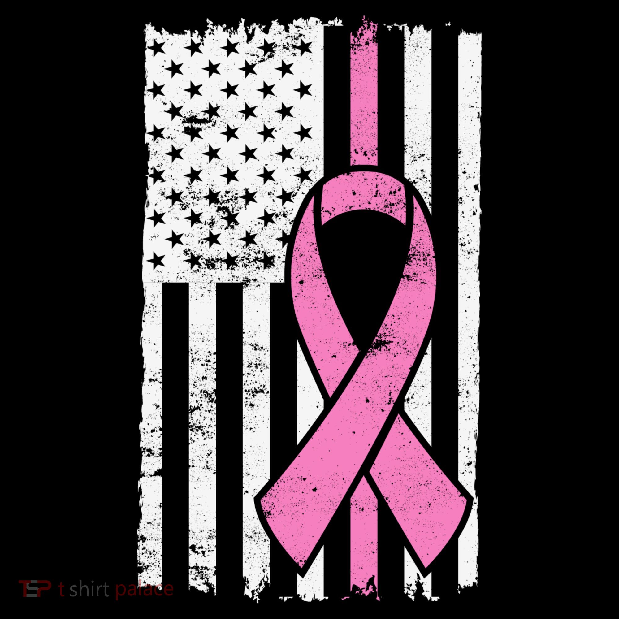 Distressed Breast Cancer Ribbon Flag Ornament