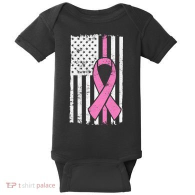 Distressed Breast Cancer Ribbon Flag Baby Bodysuit