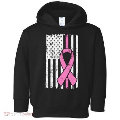Distressed Breast Cancer Ribbon Flag Toddler Hoodie