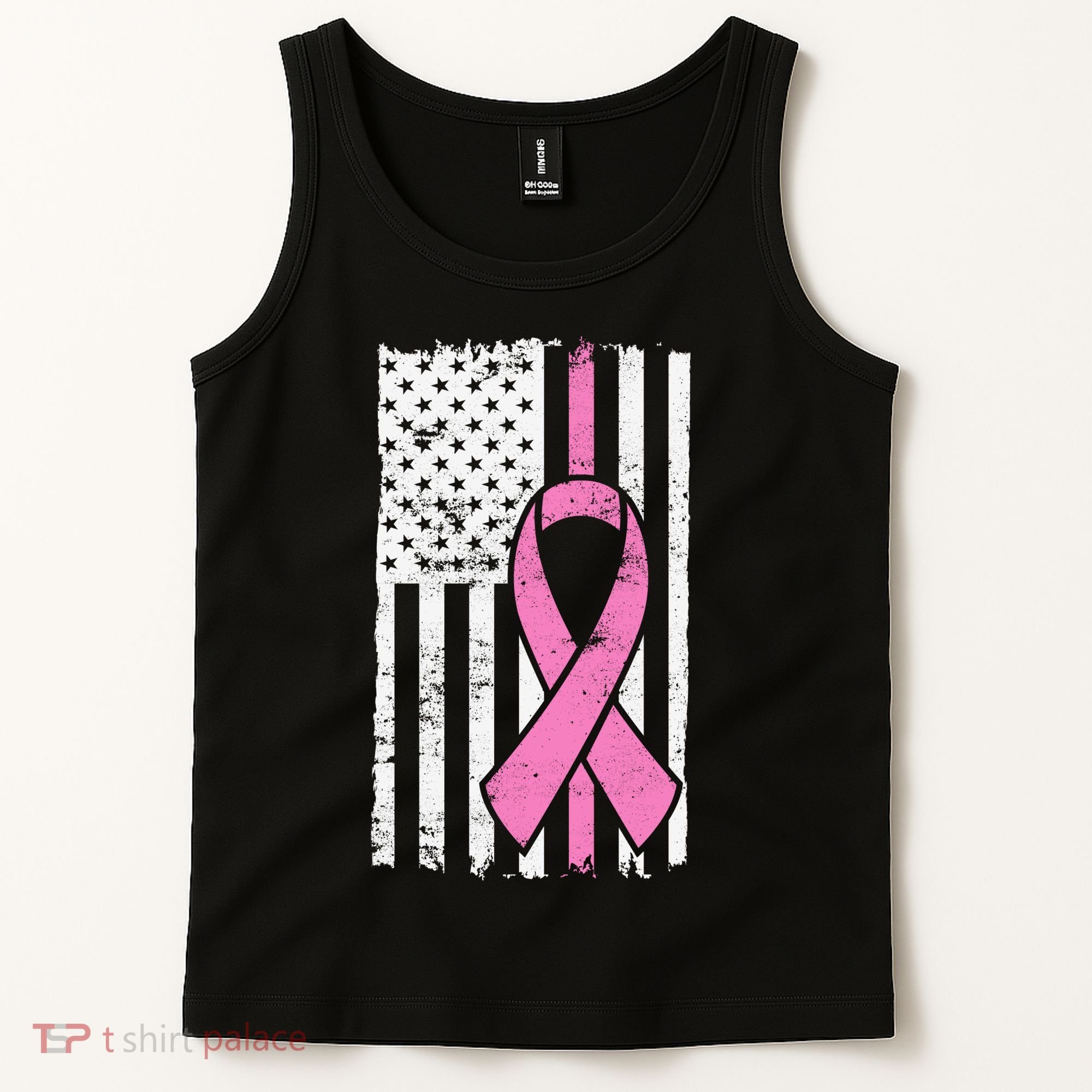 Distressed Breast Cancer Ribbon Flag Tank Top