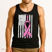 Distressed Breast Cancer Ribbon Flag Tank Top thumb 3