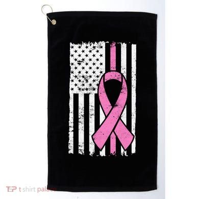 Distressed Breast Cancer Ribbon Flag Golf Towel