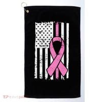 Distressed Breast Cancer Ribbon Flag Golf Towel thumb 0