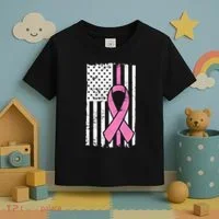 Distressed Breast Cancer Ribbon Flag Toddler T-Shirt thumb 3