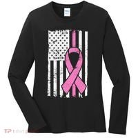 Distressed Breast Cancer Ribbon Flag Women's Long Sleeve Shirt thumb 0