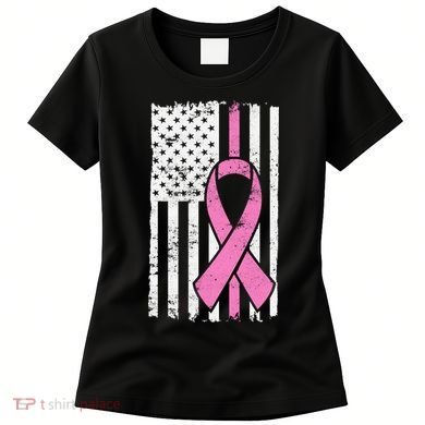 Distressed Breast Cancer Ribbon Flag Women's T-Shirt