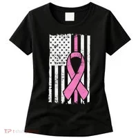 Distressed Breast Cancer Ribbon Flag Women's T-Shirt thumb 0