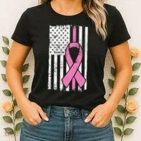 Distressed Breast Cancer Ribbon Flag Women's T-Shirt thumb 2