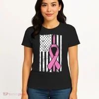 Distressed Breast Cancer Ribbon Flag Women's T-Shirt thumb 4