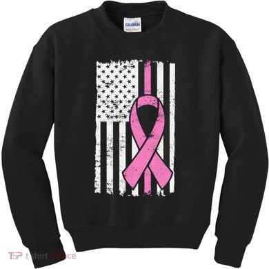 Distressed Breast Cancer Ribbon Flag Kids Sweatshirt
