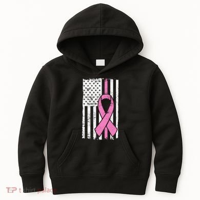 Distressed Breast Cancer Ribbon Flag Kids Hoodie