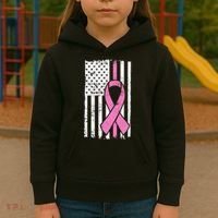 Distressed Breast Cancer Ribbon Flag Kids Hoodie thumb 3