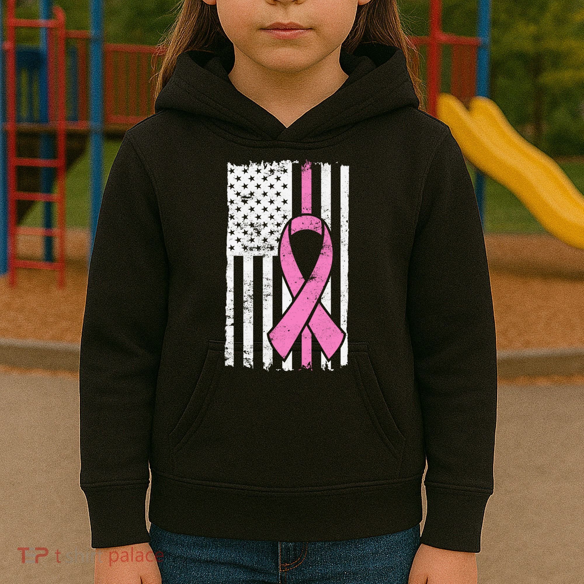 Distressed Breast Cancer Ribbon Flag Kids Hoodie
