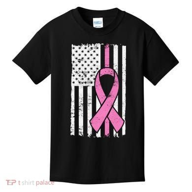 Distressed Breast Cancer Ribbon Flag Kids T-Shirt