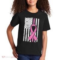 Distressed Breast Cancer Ribbon Flag Kids T-Shirt thumb 2