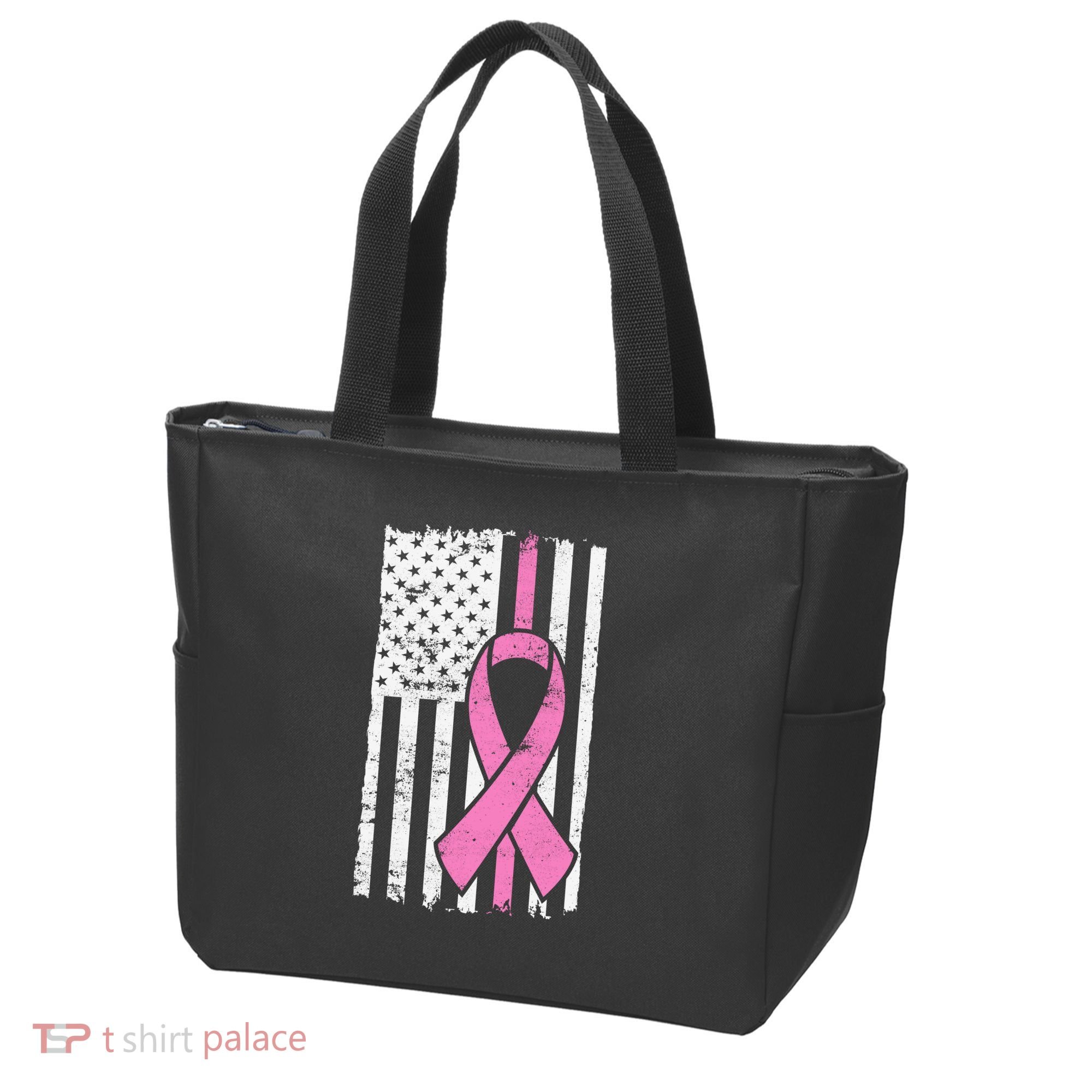 Distressed Breast Cancer Ribbon Flag Tote Bag