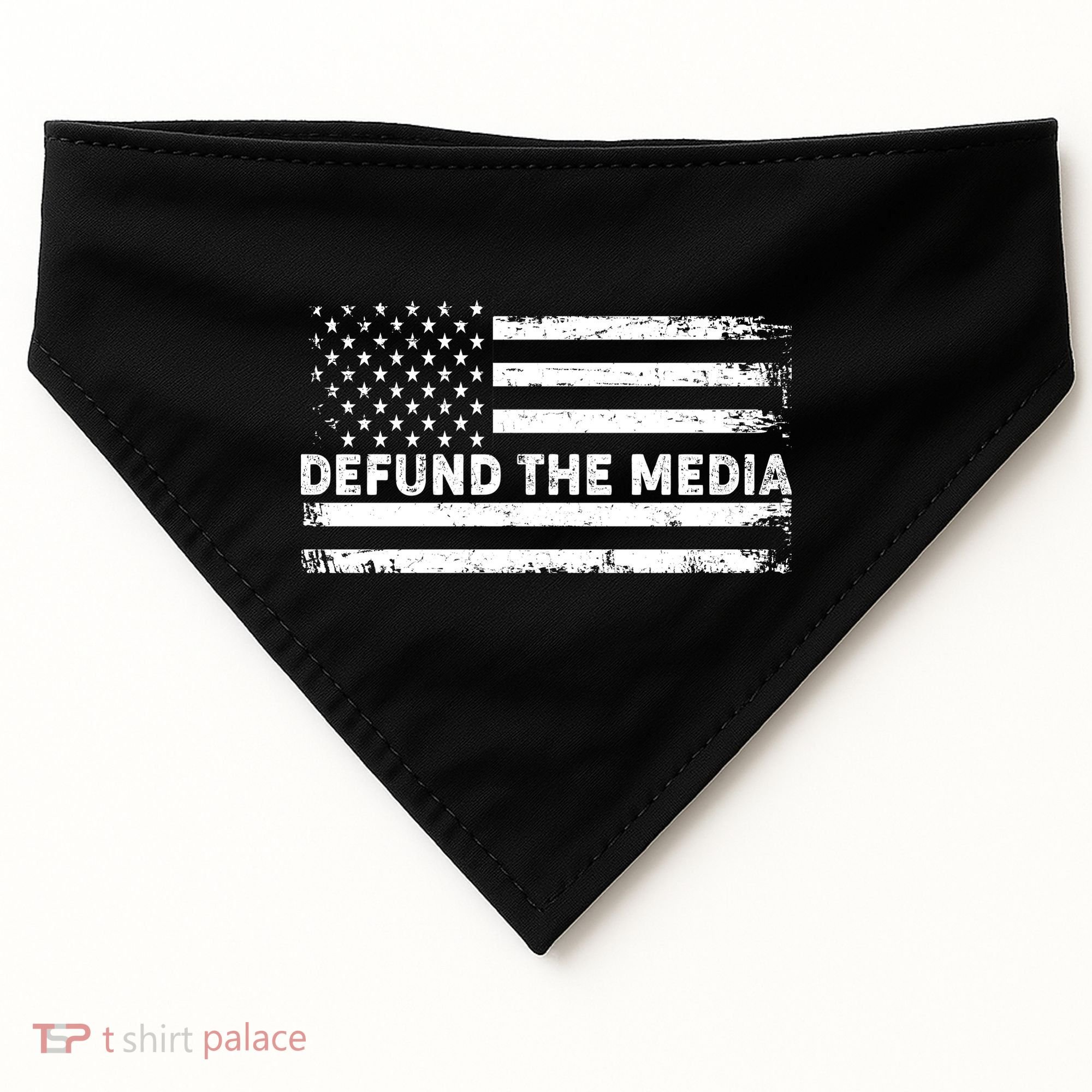 Distressed Defund The Media American Flag USA-Made Doggie Bandana