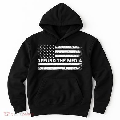 Distressed Defund The Media American Flag Hoodie