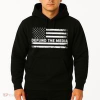 Distressed Defund The Media American Flag Hoodie thumb 2