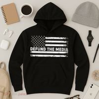 Distressed Defund The Media American Flag Hoodie thumb 3