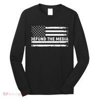 Distressed Defund The Media American Flag Long Sleeve Shirt thumb 0