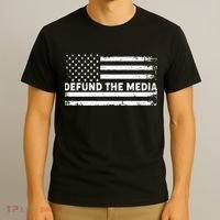 Distressed Defund The Media American Flag T-Shirt thumb 3