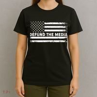 Distressed Defund The Media American Flag T-Shirt thumb 4