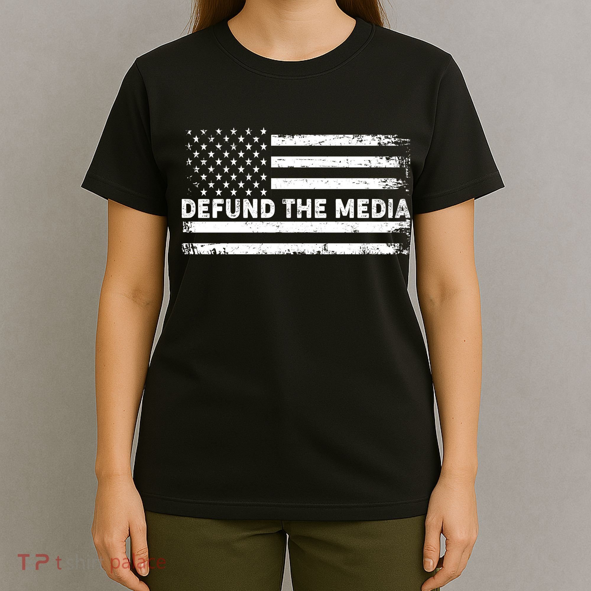 Distressed Defund The Media American Flag T-Shirt