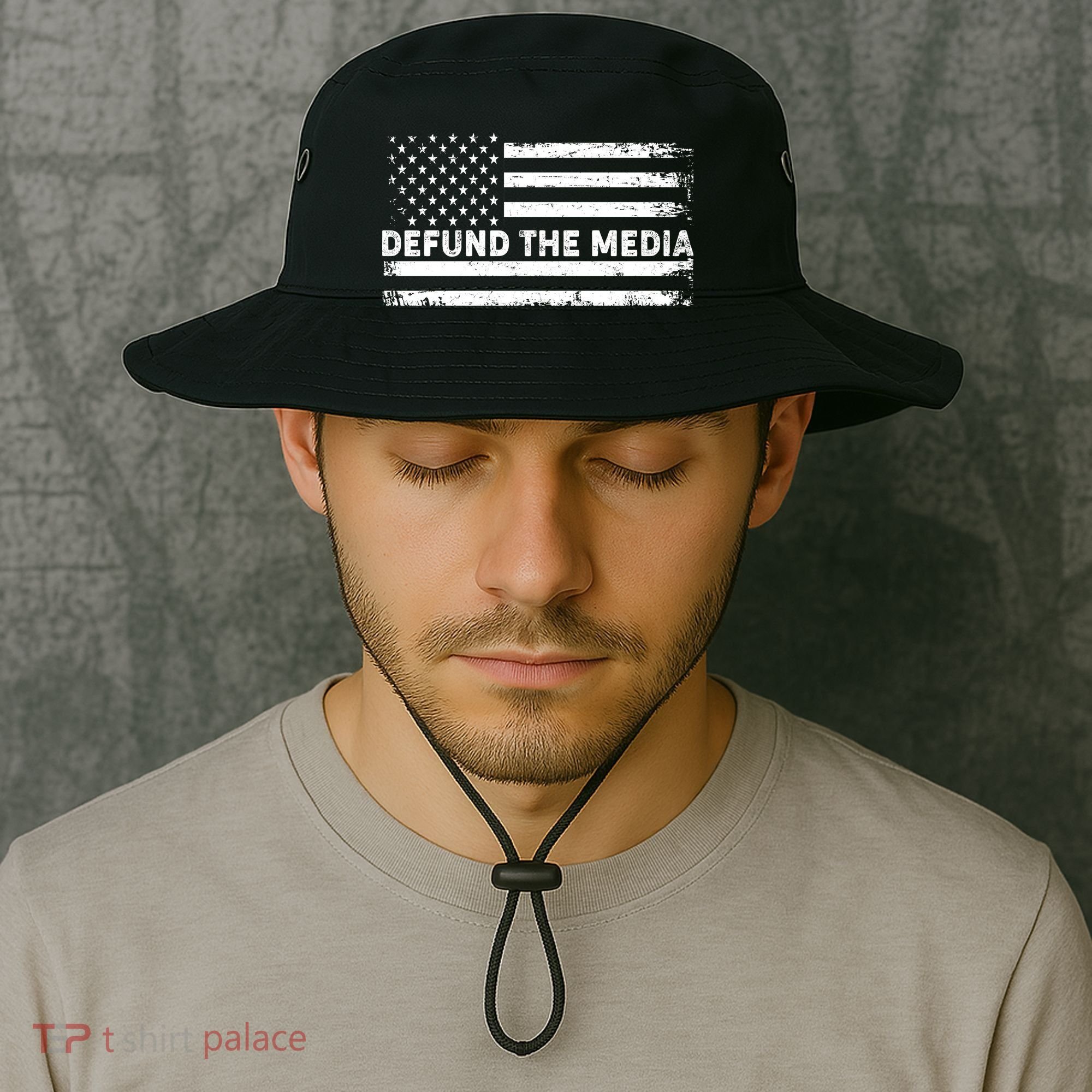Distressed Defund The Media American Flag Bucket Hat