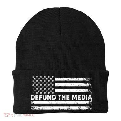 Distressed Defund The Media American Flag Beanie