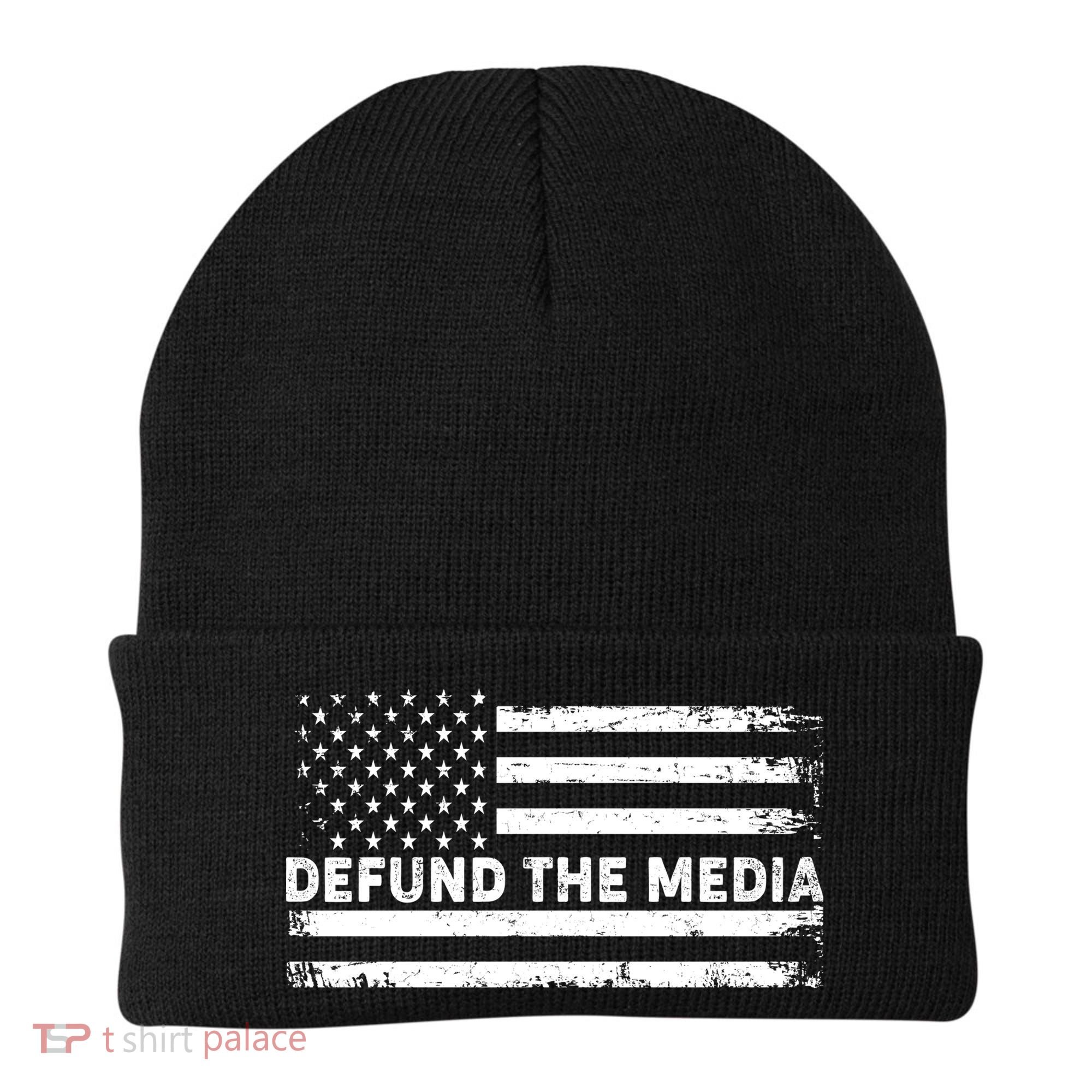 Distressed Defund The Media American Flag Beanie