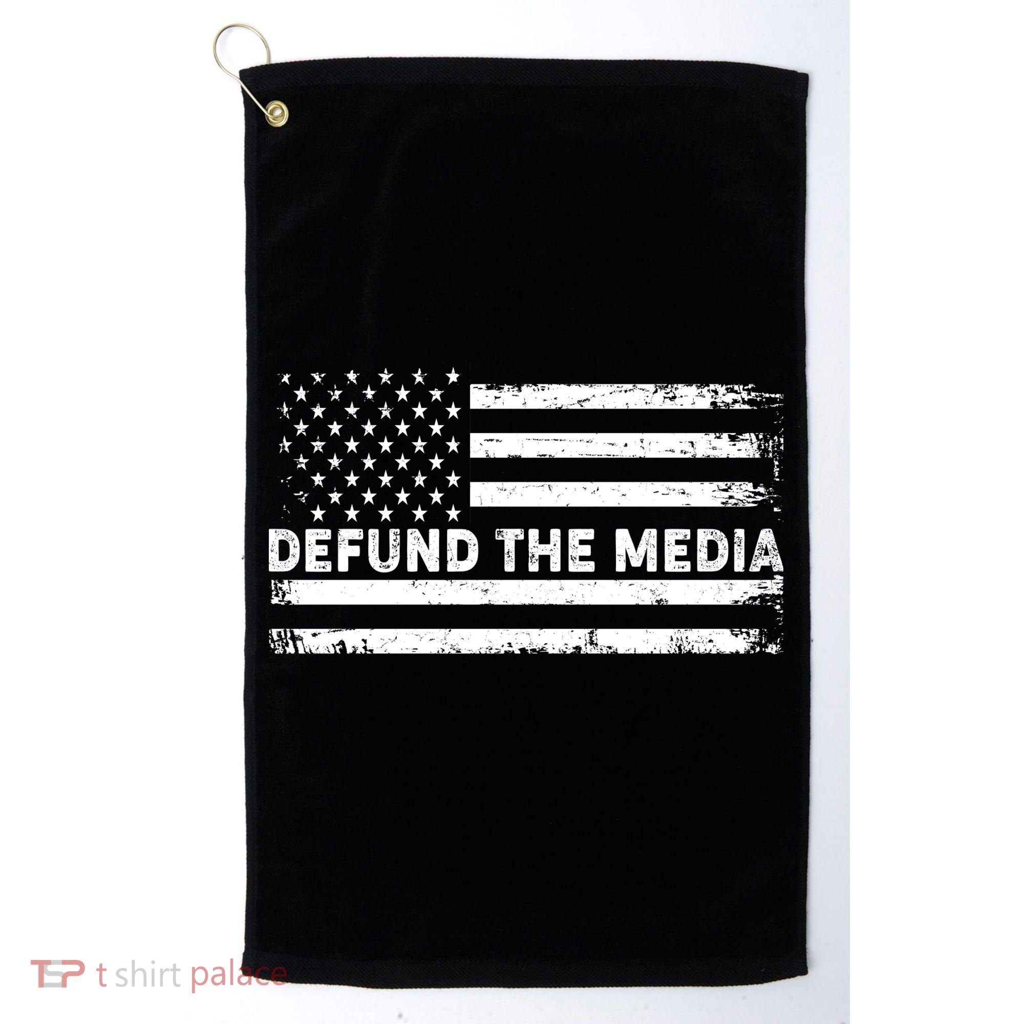 Distressed Defund The Media American Flag Golf Towel