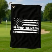 Distressed Defund The Media American Flag Golf Towel thumb 1