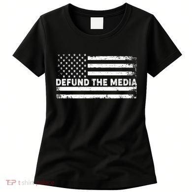 Distressed Defund The Media American Flag Women's T-Shirt