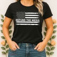 Distressed Defund The Media American Flag Women's T-Shirt thumb 2