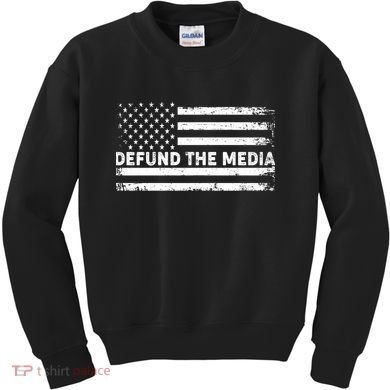 Distressed Defund The Media American Flag Kids Sweatshirt