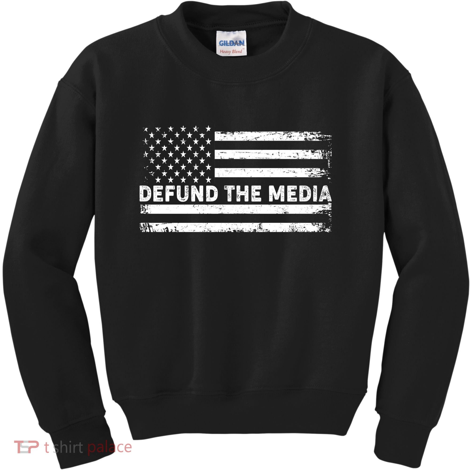 Distressed Defund The Media American Flag Kids Sweatshirt