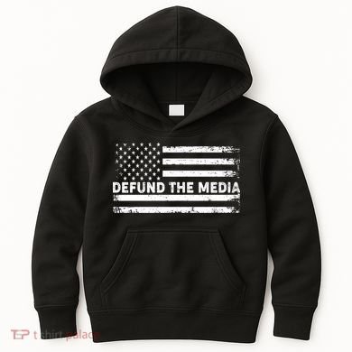 Distressed Defund The Media American Flag Kids Hoodie