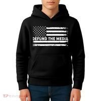 Distressed Defund The Media American Flag Kids Hoodie thumb 4
