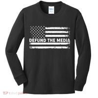 Distressed Defund The Media American Flag Kids Long Sleeve Shirt thumb 0
