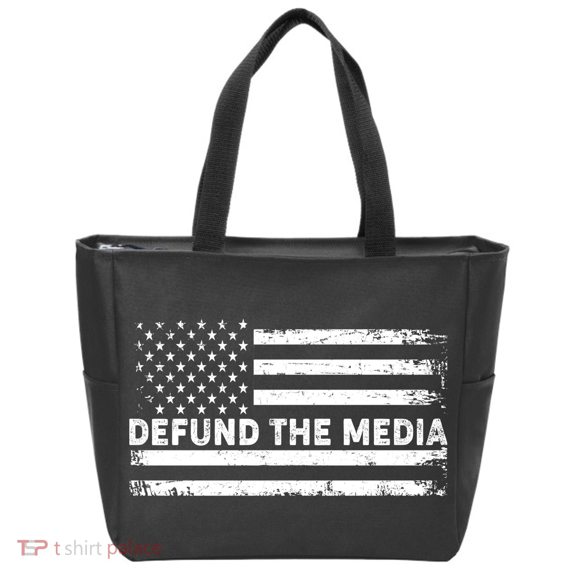 Distressed Defund The Media American Flag Tote Bag